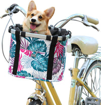 Bicycle Basket Dog Bike Handlebar Basket Front - Pink Palm Leaf