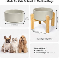 Elevated Cat Water Bowl, Ceramic Raised Cat Food Bowl with Adjustable Bamboo Stand, 5.1" Compact - Medium / Grey - image 2