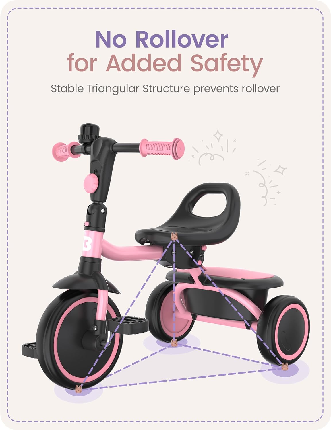 besrey Toddler Tricycle with Bell - Pink - image 3