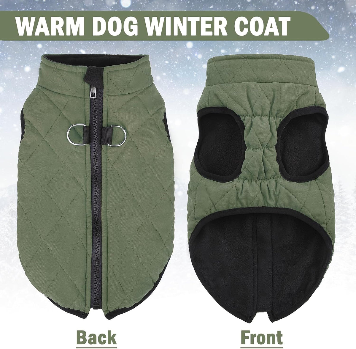 Winter Dog Vest Coat with Harness Built in – Essentials for Dogs - #1 Olive-Matte / M(Chest 16.5")-Regular - image 3