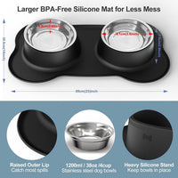 Dog Bowls Stainless Steel Bowls with No Spill Skid Resistant Silicone - Large/38oz each - image 2