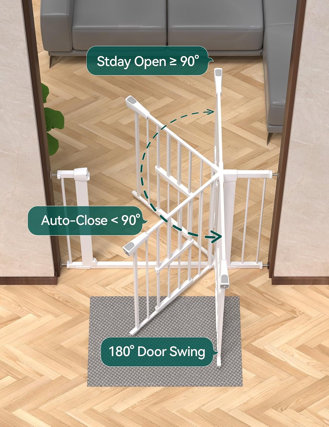 Babelio 36" Tall Pet Gate with Cat Door, CatPrivilege II, 29-40" - White / 29-48" Wide, 36" Tall - image 4
