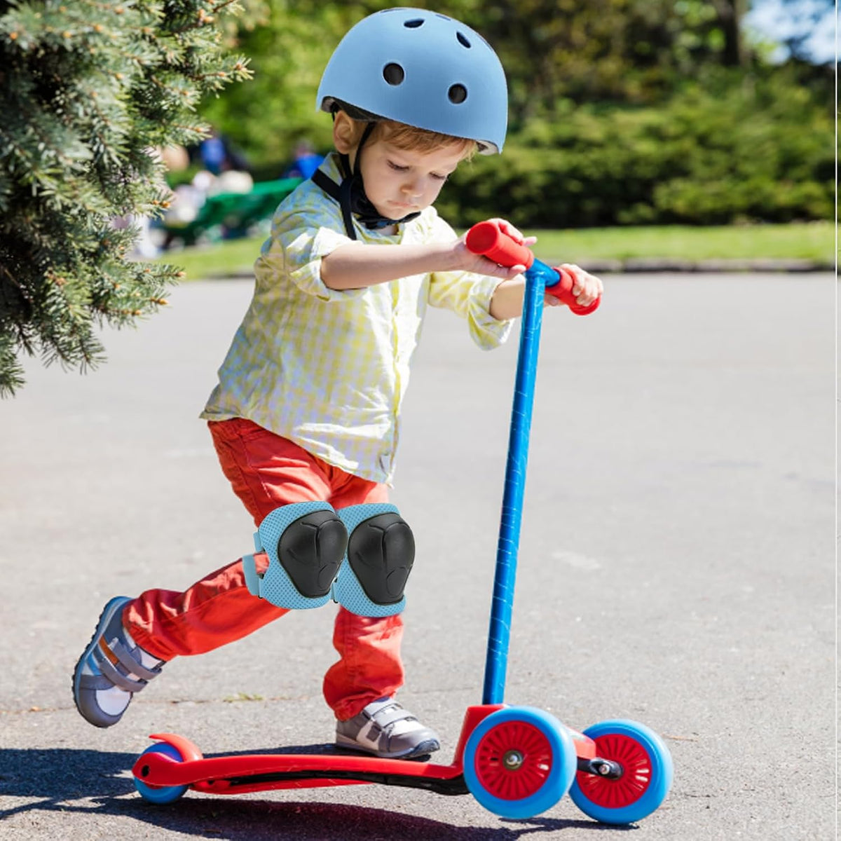FOOKCIAN Kids Helmet,Toddler Skateboard Helmets for Ages 2-3-5-8-14 Years Boys Girls with Knee - Light blue / Medium: 20.47"-22.83" / 8-14 year - image 3