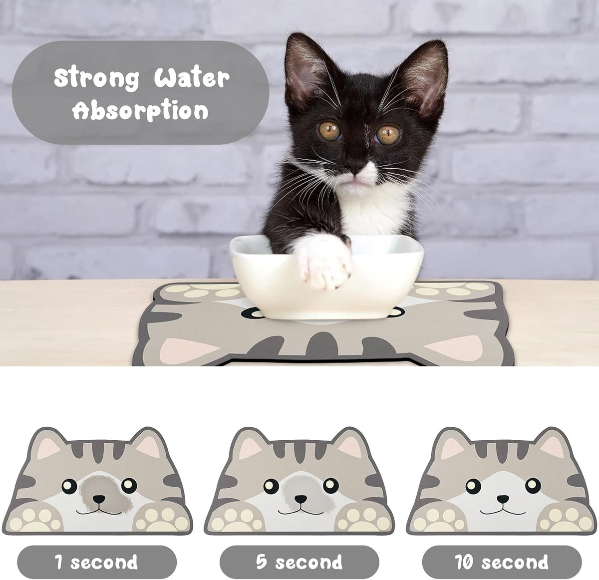 Cat Food Mats for Floor, Dog Pet Water Bowl Feeding Placemats for Food and Water Grey 17.7 * 9.8 - Cat Head / Medium - image 2