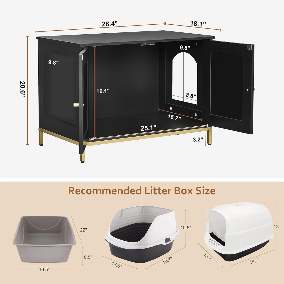 28.3" L Cat Litter Box Enclosure with Metal Frame - 28.3"L / Black - image 3