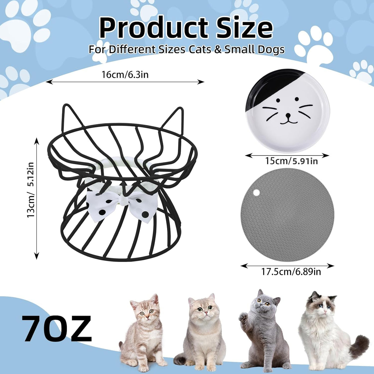 Set of 4 Elevated Ceramic Cat Bowls, Assorted Colors – Essentials for Cats - Black - image 2