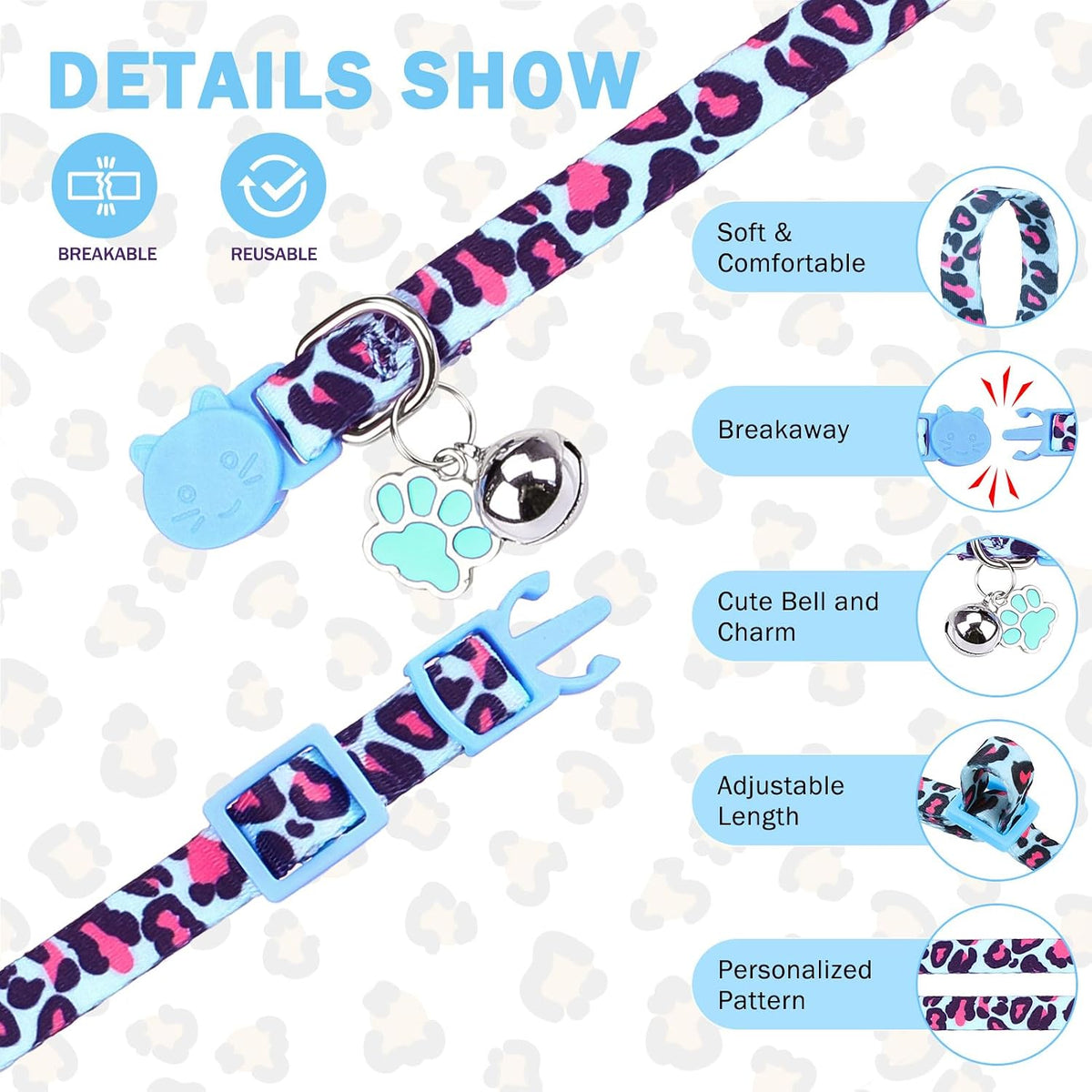 Breakaway Cat Collars with Bell - Leopard & Tiger Print - image 2