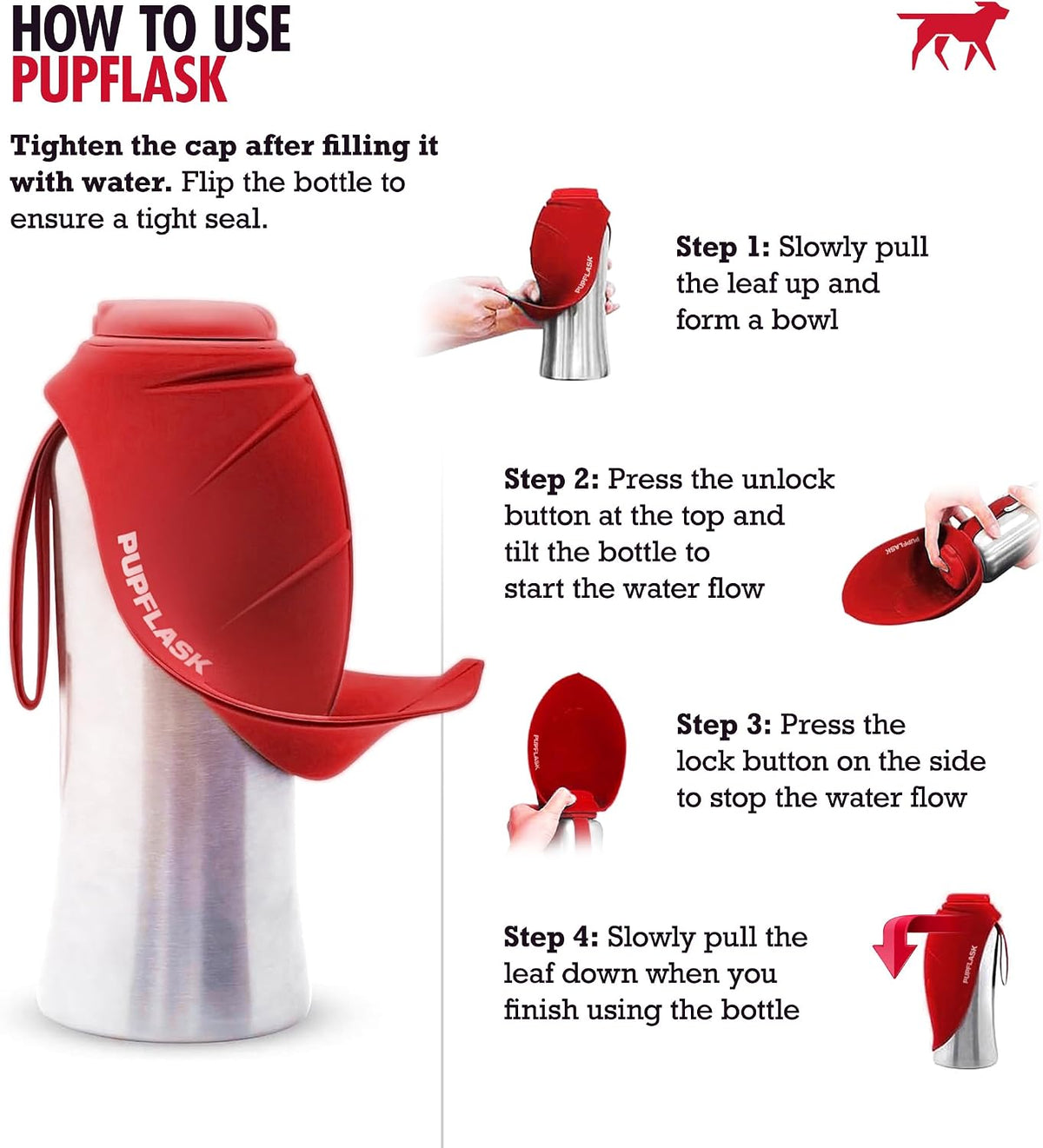 PupFlask Large Dog Water Bottle - 27 Ounce / Crimson Red - image 3