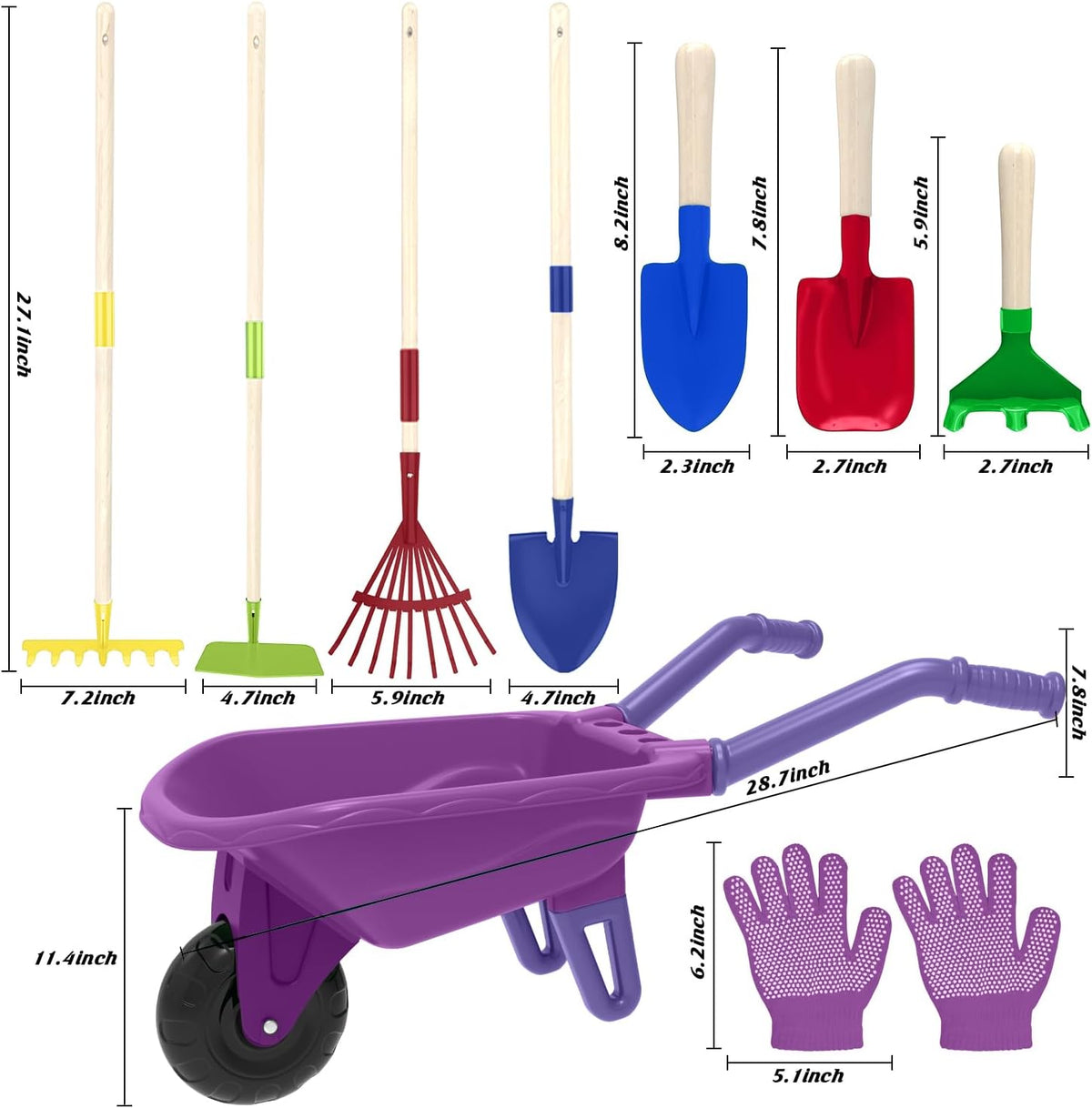 Qtioucp Kids Gardening Set with Wheelbarrow - Purple - image 4