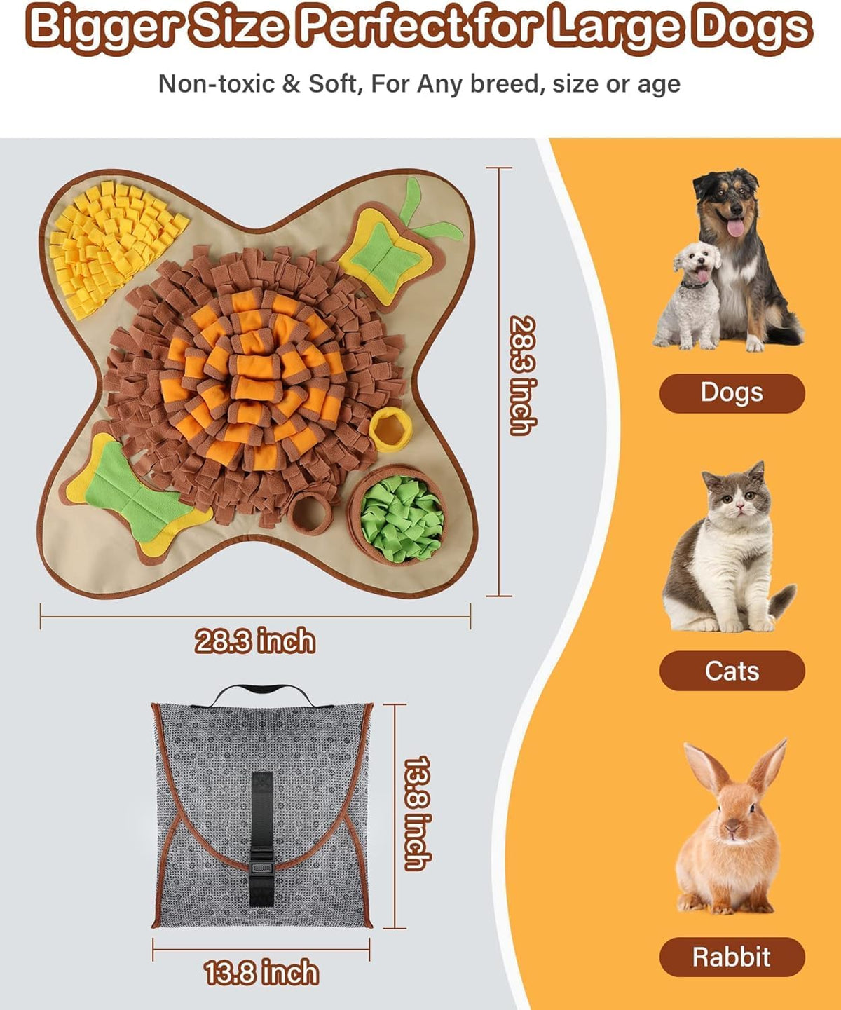 HOPET Snuffle Mat for Dogs Large Breed - 28*28 Brown Flower Trap - image 3