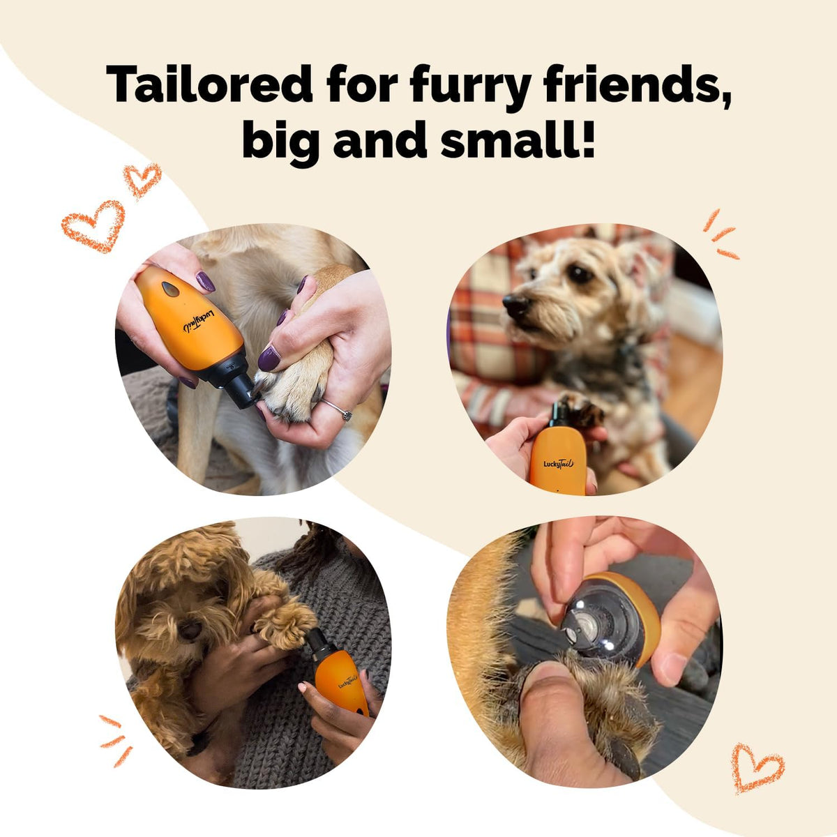 LuckyTail Dog Nail Grinder, Whisper-Quiet - Orange - image 4