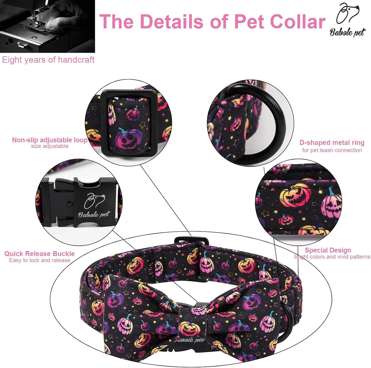 Green Dog Collar with Bow Tie, Christmas Bowtie Dog Collar M – Essentials for Dogs - XS / B-Spooky Pumpkin - image 3