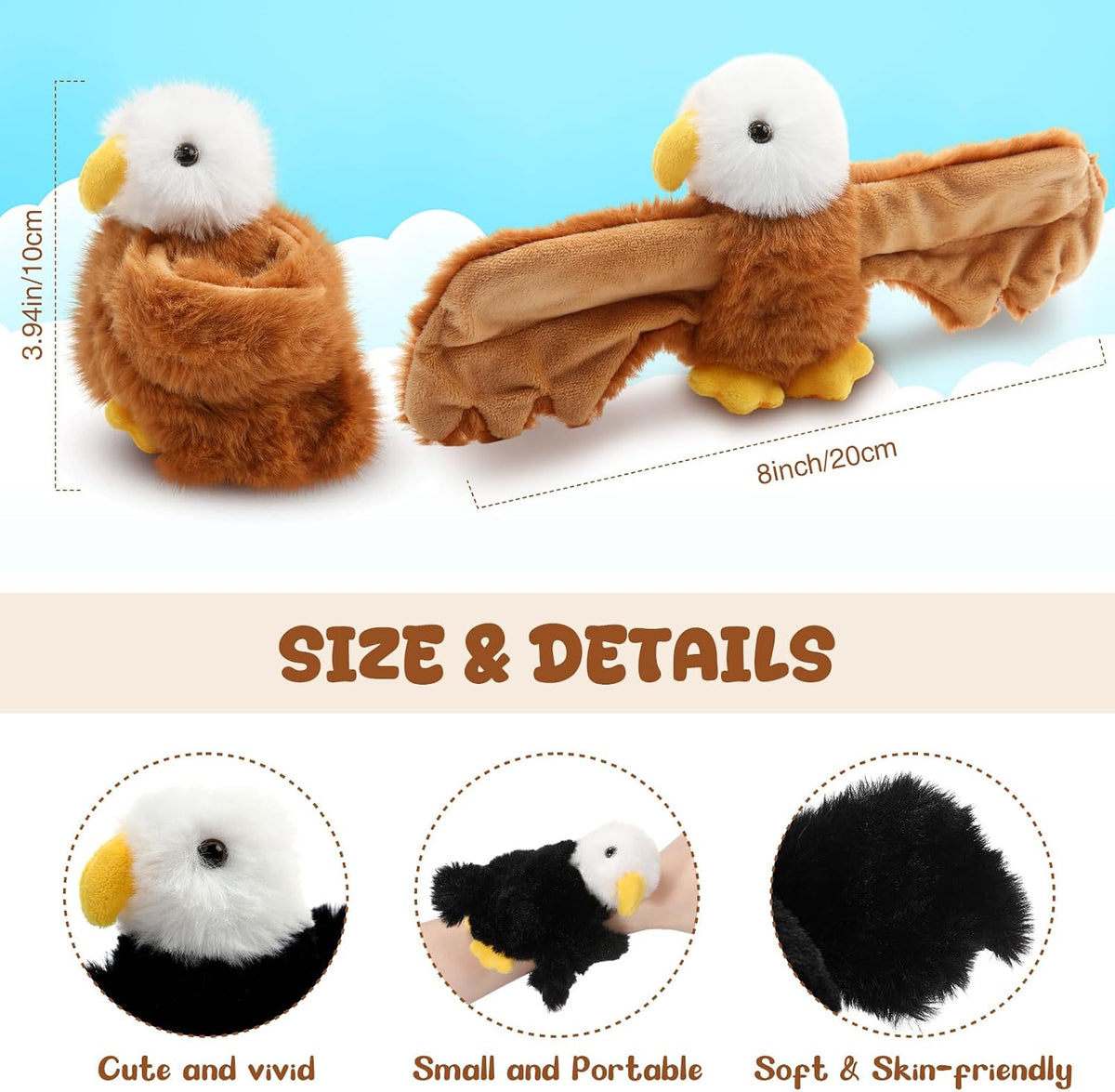 Liliful 8 Pack Kids Plush Gifts Stuffed Animal Slap Bracelets - Eagles - image 2