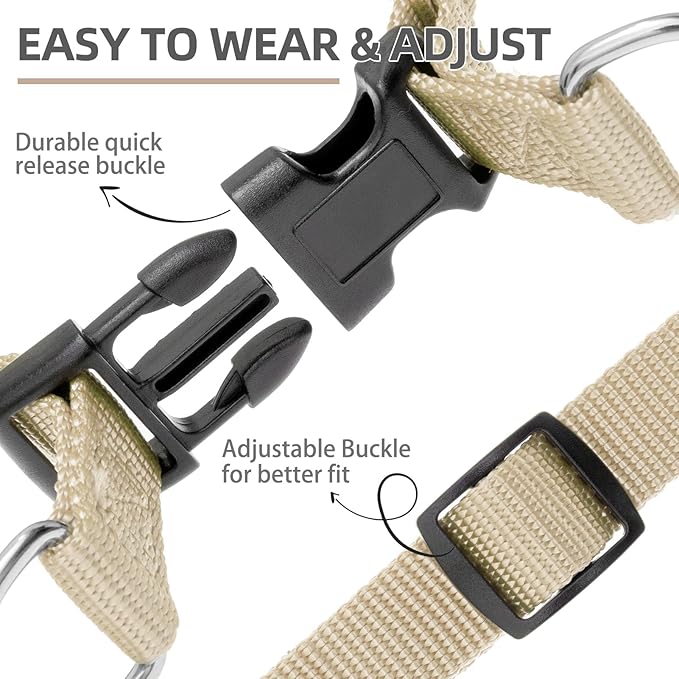 PUPTECK No Pull Dog Harness Soft Adjustable Basic Nylon Step in Puppy Vest Outdoor Walking with ID Tag Medium Cream