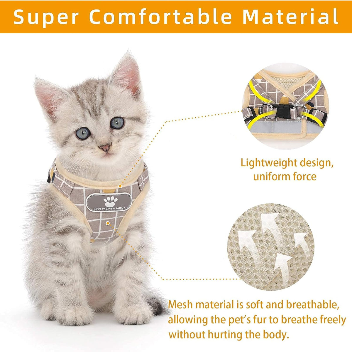 Cat Vest Harness and Leash Set - Khaki-pattern / X-Small (Chest: 8"-9") - image 2