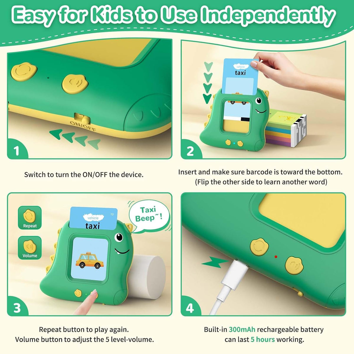 Alotwan Talking Flash Cards with 510 Sight Words - Green / 510 Words English - image 4