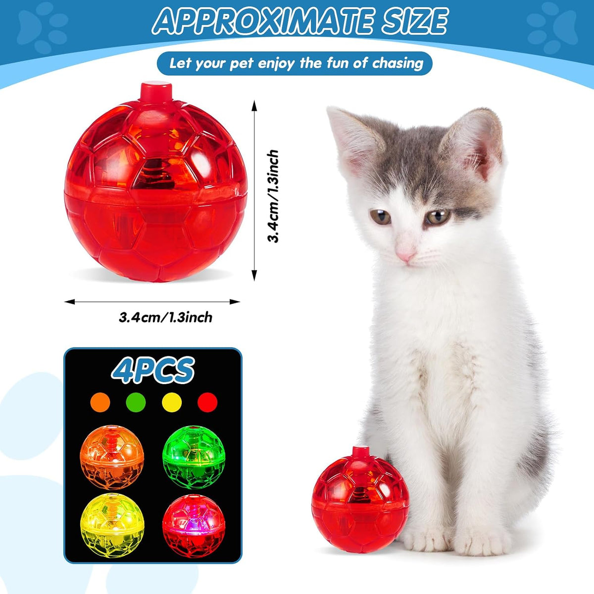 Frienda 4 Pcs Light up Cat Ball LED Motion Ghost Hunting Cat Ball – Essentials for Cats - Classic - image 2