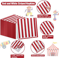 PIXHOTUL 100 pack red and white striped carnival paper napkins - view 36