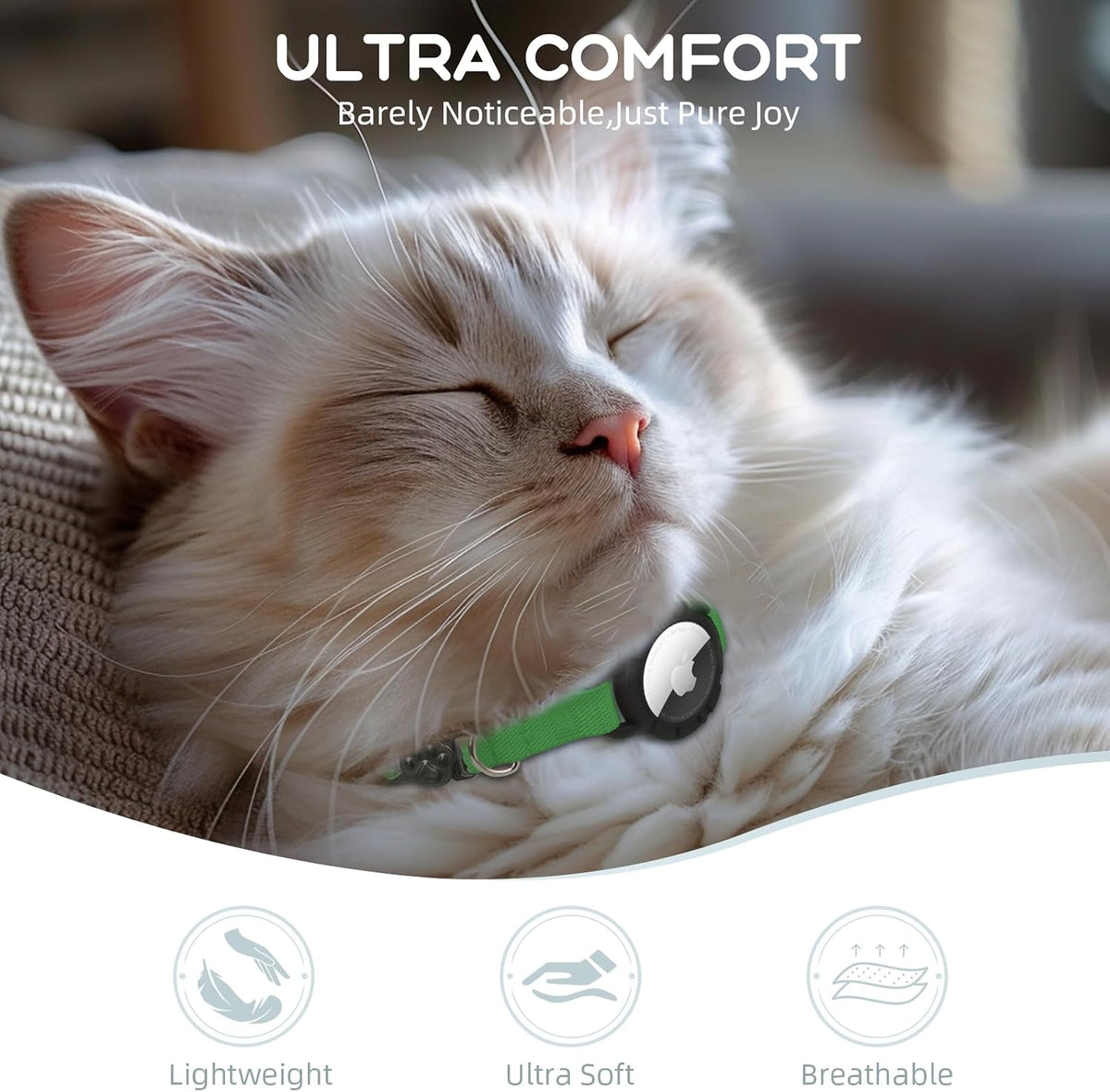 AirTag Cat Collars, Stretchy Collar with Air Tag Holder and Bell – Essentials for Cats - Dark Green - image 2