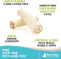 Raw Paws Beef Cheek Rolls for Dogs Large - 10 inch (4 Pack) - Packed in USA - Free-Range, Rawhide Alternative Dog Chews - Retriever Rolls - Beef Cheeks for Dogs