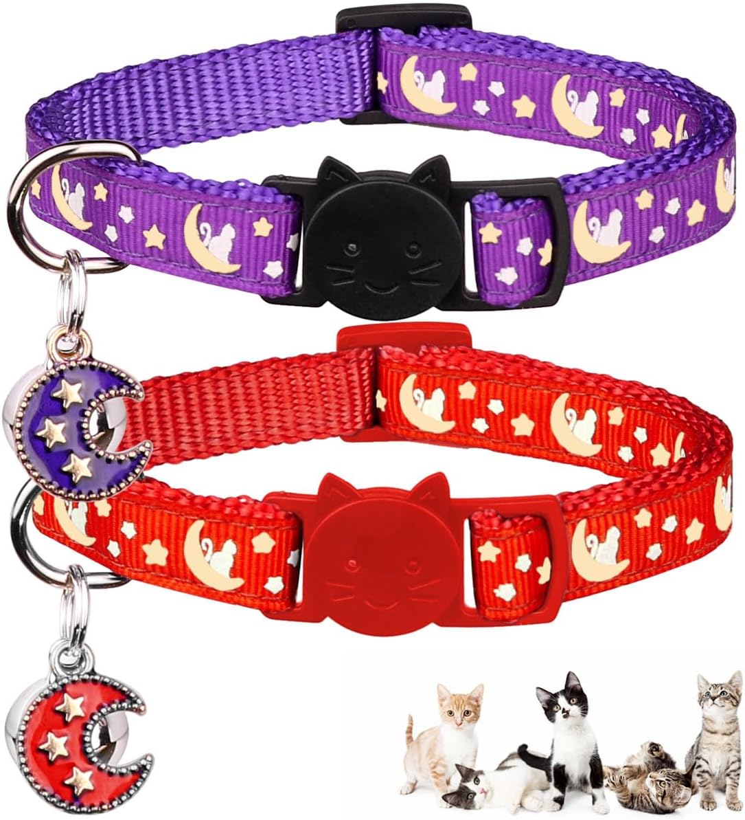 Baeuppit 2Pcs Breakaway Cats Collars Cat Collars for Boy & Girl Cats - 7.0-10.7'' / Purple+Scarlet