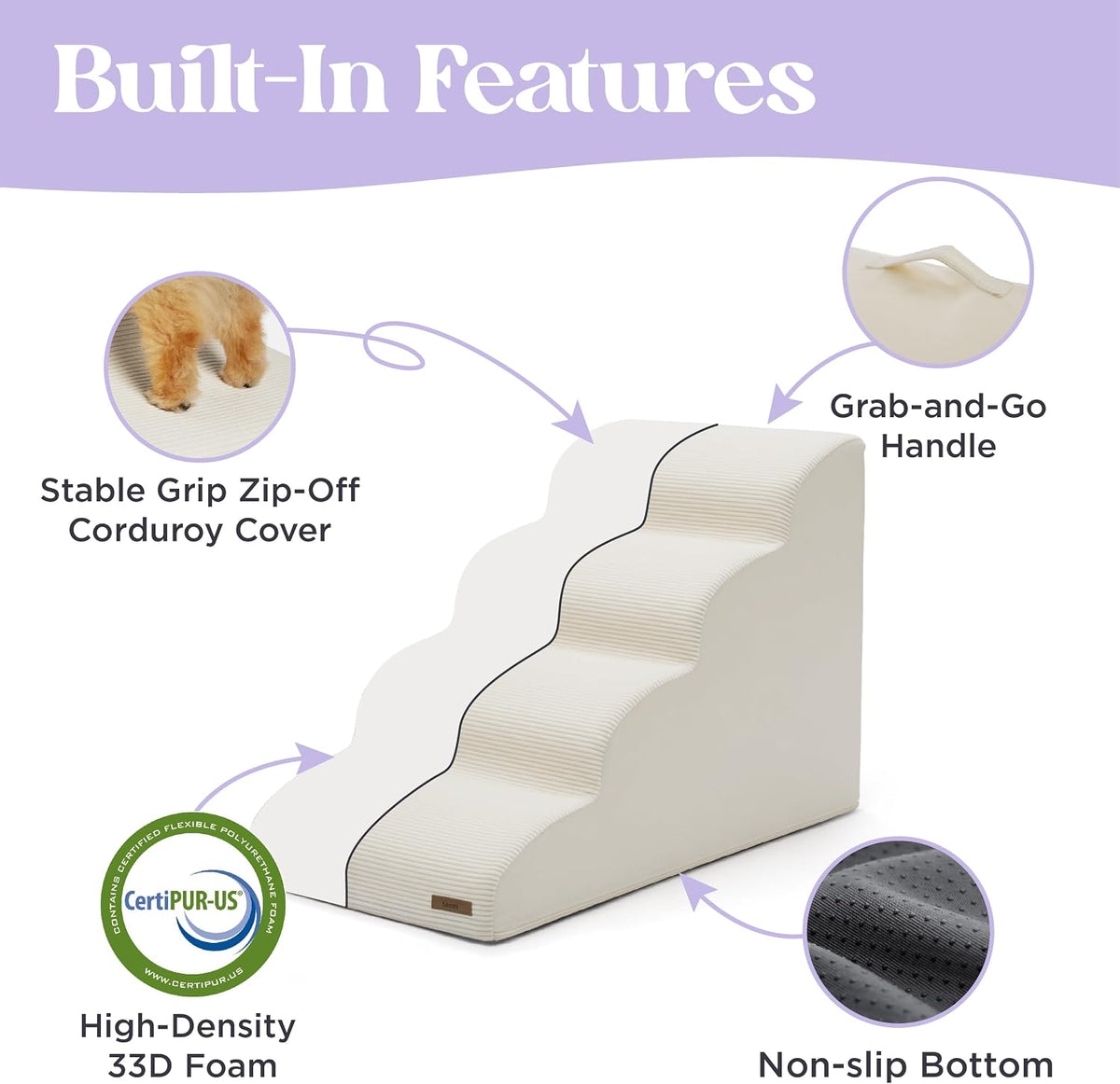 Lesure Dog Stairs for Small Dogs - Beige / 5-Step (H: 22.8IN) - image 3