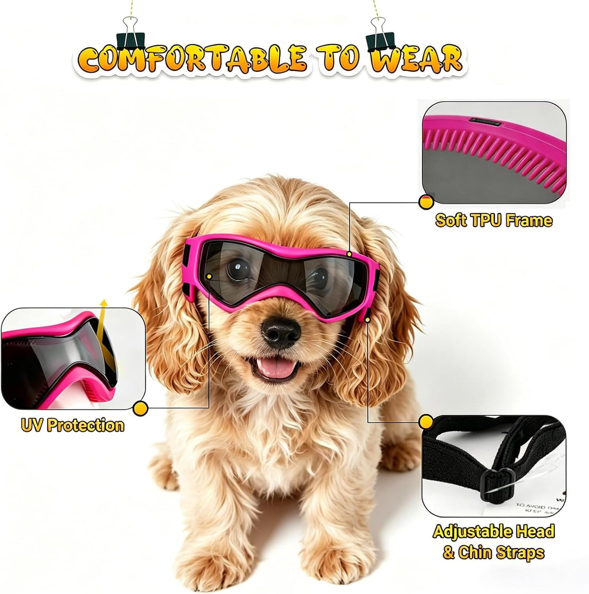 Dog Goggles Small Breed, Dog Sunglasses UV Protection Puppy Eyewear for Small Pet Outdoor Riding - Small / Pink - image 3
