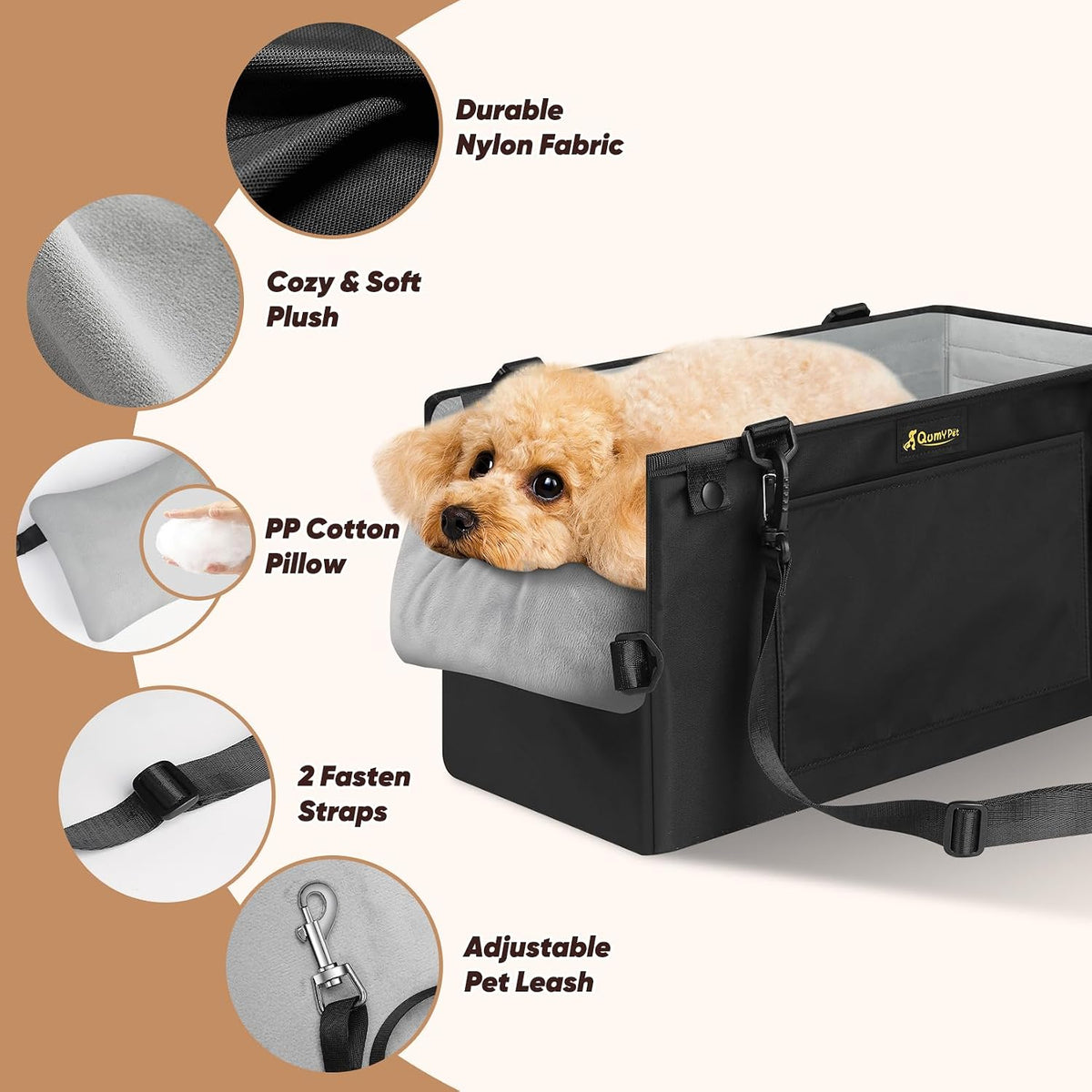 QUMY Middle Center Console Dog Car Seats for Small Dogs Up to 11lbs - Black - image 3