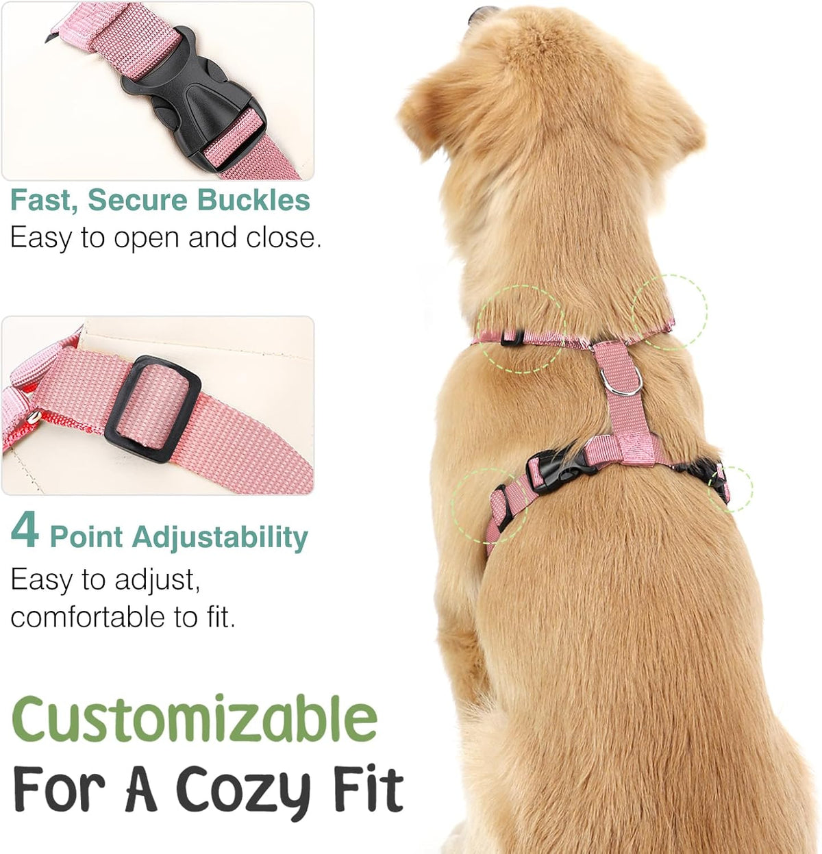 Dog Seat Belt Vest Harness for Car - Pink Daisy / L (Chest: 22-32.3", Neck: 16.9-26") - image 3
