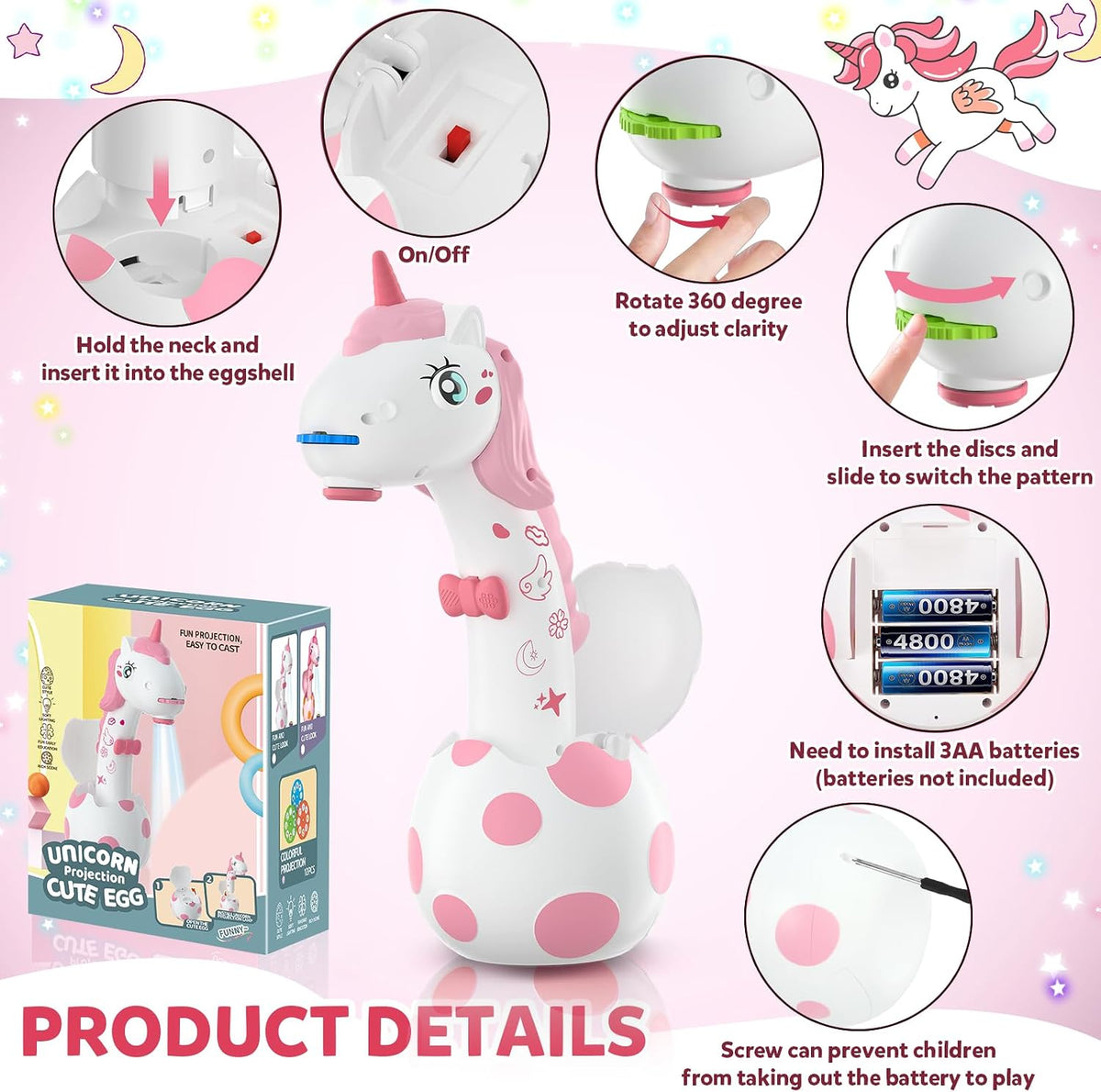 KETIEE Unicorn Drawing Projector Toys for Ages 5-7 – Fun for Kids & Family - White Pink / Small - image 2