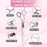 Kenchii Love Left Handed Dog Grooming Scissors, 8 Inch Straight Shears, Dog Scissors for Grooming, Professional Pet Grooming Scissors, Ergonomic & Comfortable