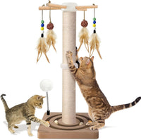Cat Scratching Post, Sisal Scratcher with Enrichment Toys for Indoor Cats – Essentials for Cats - 25 Inches Tall / Double Track