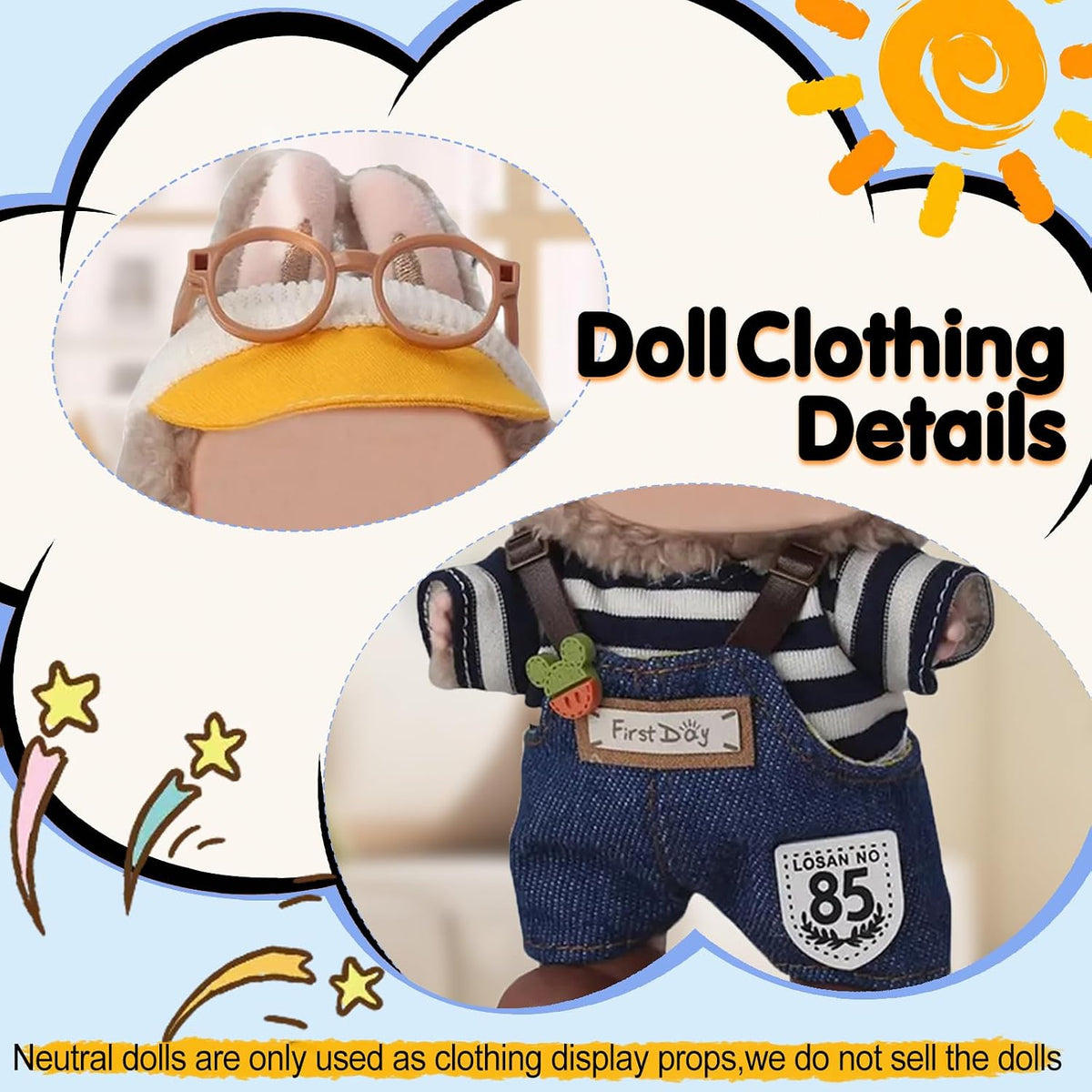 17cm Doll Clothes, Cute Dolls Outfit Accessories with Sweater + Denim Jeans + Pants, Small Kawaii - Style 1 - image 3