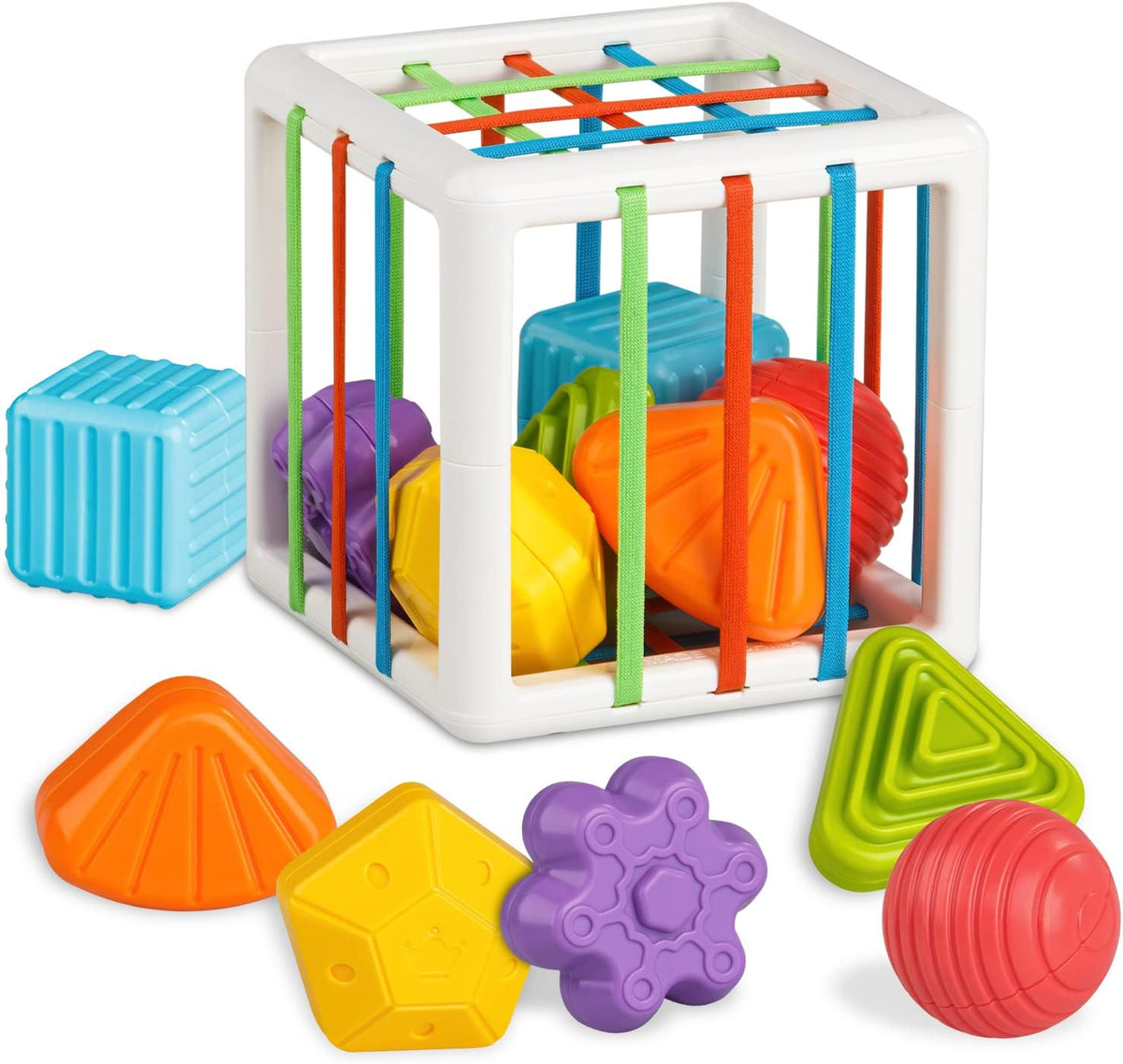 Aprilwolf Montessori Sensory Cube Toy for 1 2 3 Years Old – Fun for Kids & Family - 4.9 inch Shape Sorter Cube