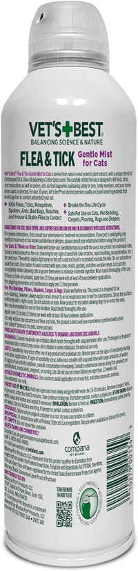 Vet's Best Natural Flea & Tick Mist for Cats – Plant-Powered Spray with Cotton Spice Scent – Natural Flea Prevention and Pest Control – Gentle Formula for Indoor Use – Safe for Pets – 6.3 oz