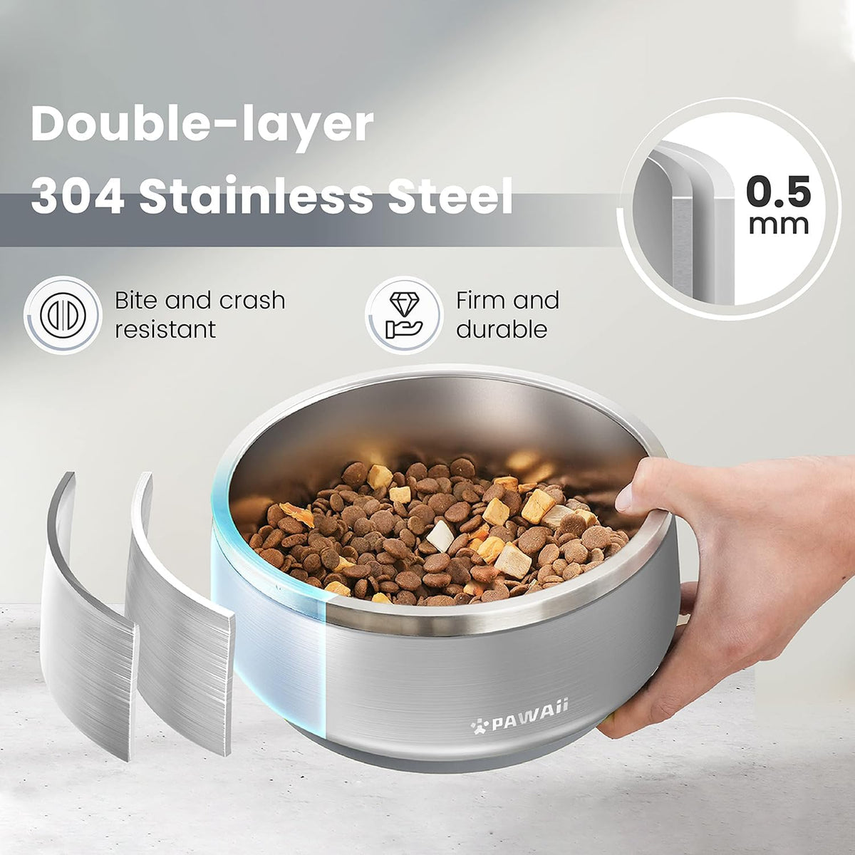 Pawaii Small Dog Bowl, 12 oz Stainless Steel Food and Water Bowl, 1 Pack – Essentials for Dogs - 68oz / Silver Polish - image 2