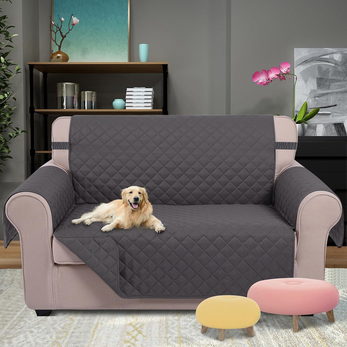 U-NICE HOME Loveseat Sofa Cover for 2 Cushion Couch, Dark Grey – Essentials for Pets - Dark Grey/Dark Grey / 54"loveseat-medium - image 2