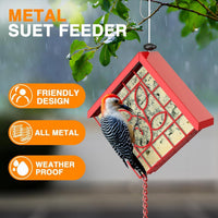 FlowaFoli red metal suet bird feeder with roof and hanging wire - view 2