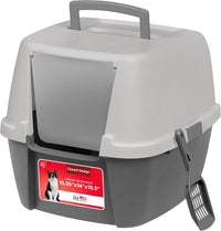 IRIS USA Large Front Door Cat Litter Box, Walk-in Entry - Jumbo Enclosed / Dark Gray w/ Scoop