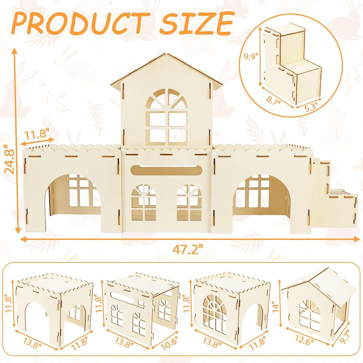 Large Wooden Bunny Hideout - 4 House and 1 Ladder - image 2