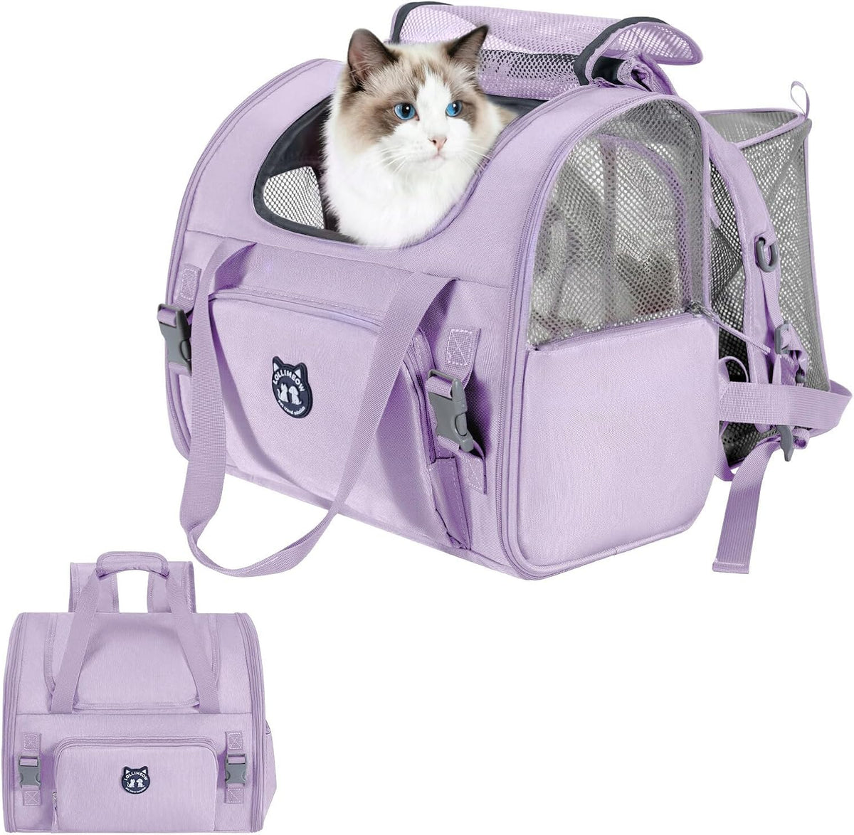Expandable Large Cat Carrier Backpack, Supports up to – Essentials for Dogs - 16.5"L x 10.2"W x 15.8"H / Lavender