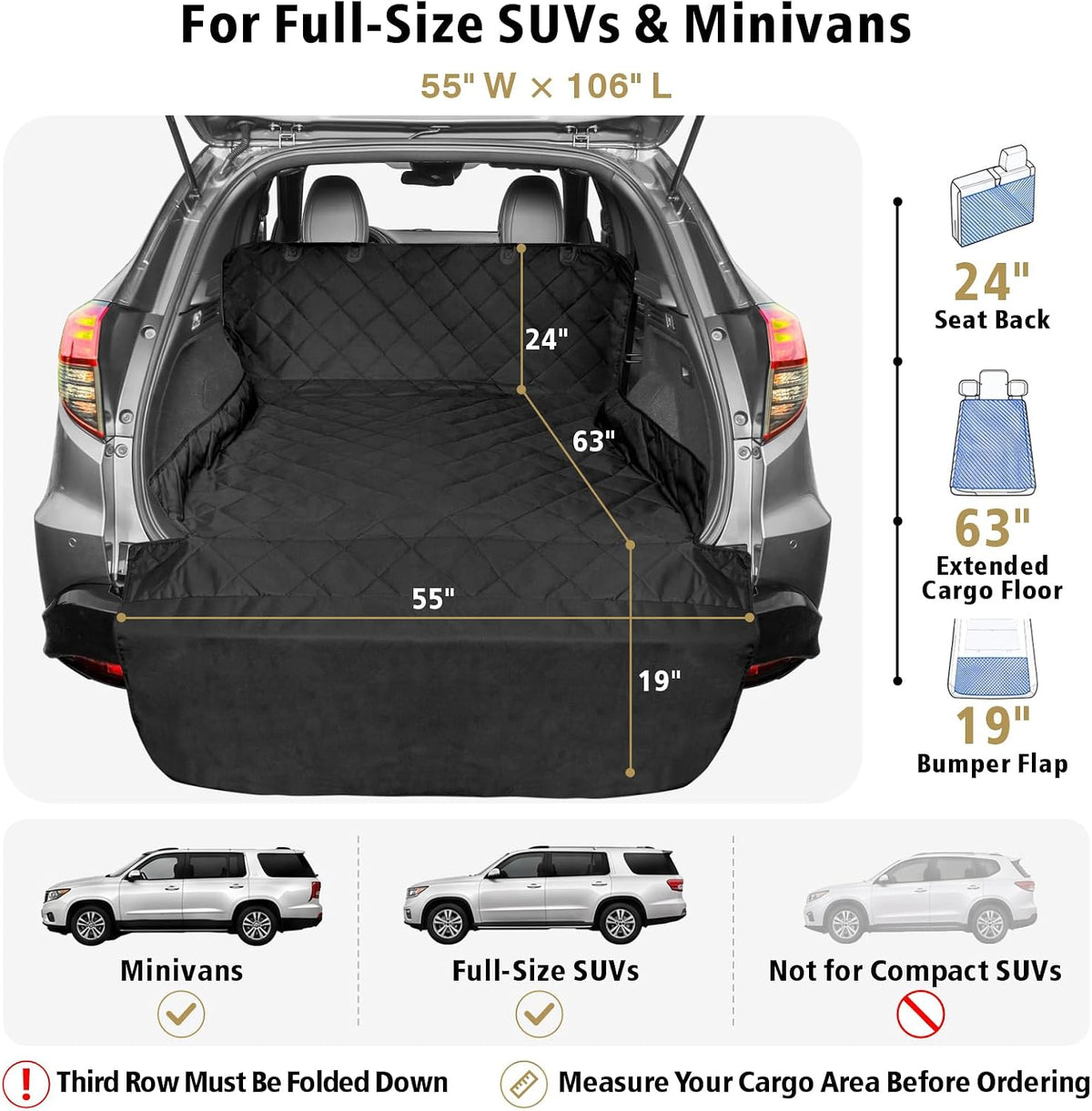 SUV Cargo Liner for Dogs - Trunk Cover for SUV with Bumper Flap Protector – Essentials for Dogs - Black / Extra Large: 55'' x 106" - image 2