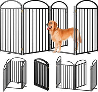 4 Panles Full Matel Freestanding Dog Gates with Door, 96"Extra Wide 36"Tall Free Standing Dog Pet Gate for Indoor & Outdoor. Foldable Pet Fences for Doorways, House, Stairs, Porch, Deck, Yard