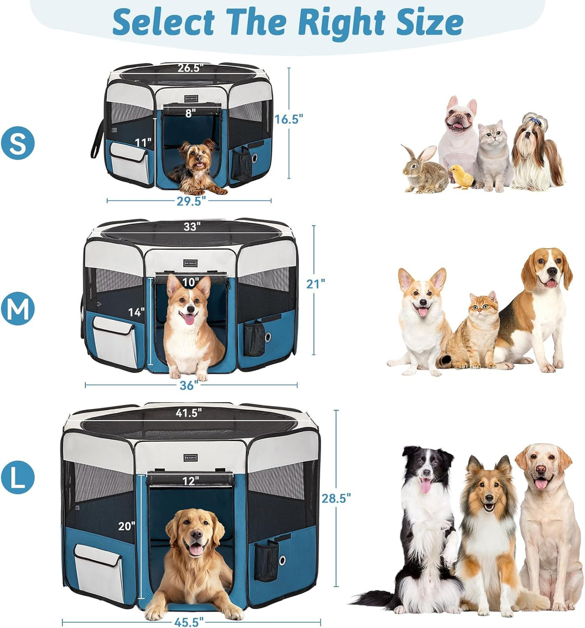 PETSFIT Portable Dog Playpen 36", Removable Waterproof Mat - Blue / Small (29.5"x29.5"x16.5") - image 4