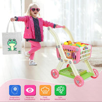 Ming You 2-in-1 Kids Shopping Cart Toy with Pretend Play Foods - Pink - image 3