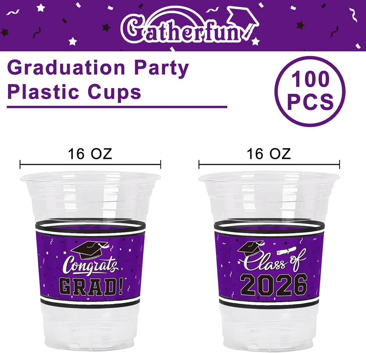 Gatherfun 100 Pcs 16oz Football Plastic Cups - Pruple - image 2