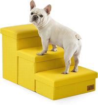 COZY KISS Dog Stairs with Storage, 16.7" H Wider Dog Steps - Yellow / 3 / 28.5x17x16.7 inch