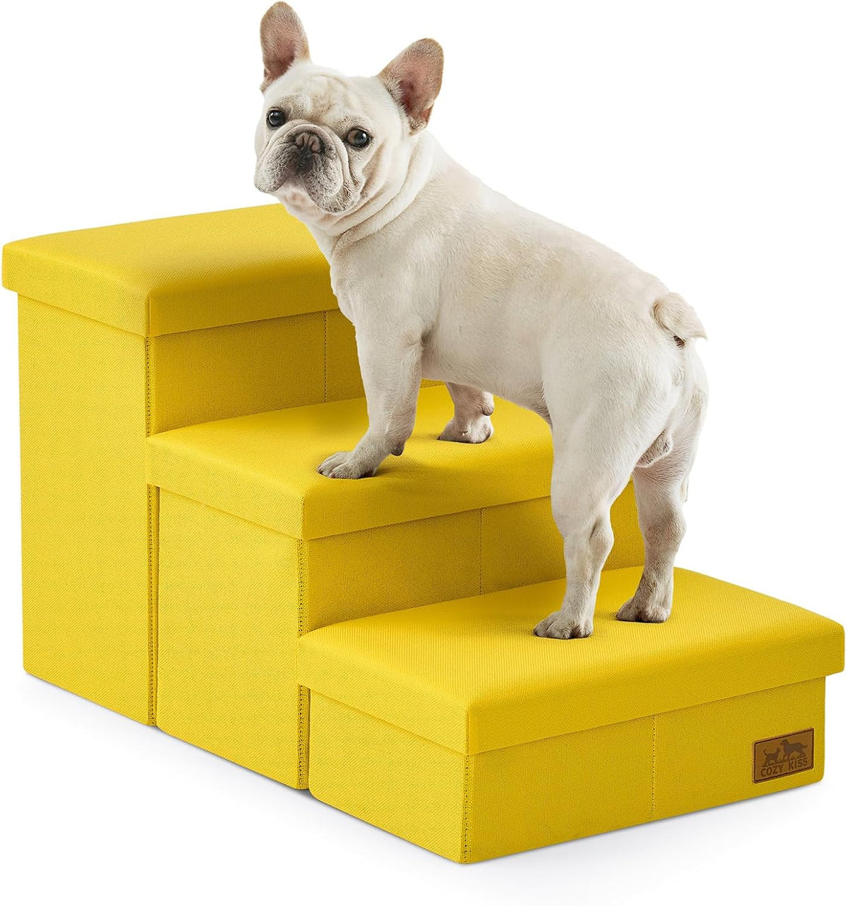 COZY KISS Dog Stairs with Storage, 16.7" H Wider Dog Steps - Yellow / 3 / 28.5x17x16.7 inch
