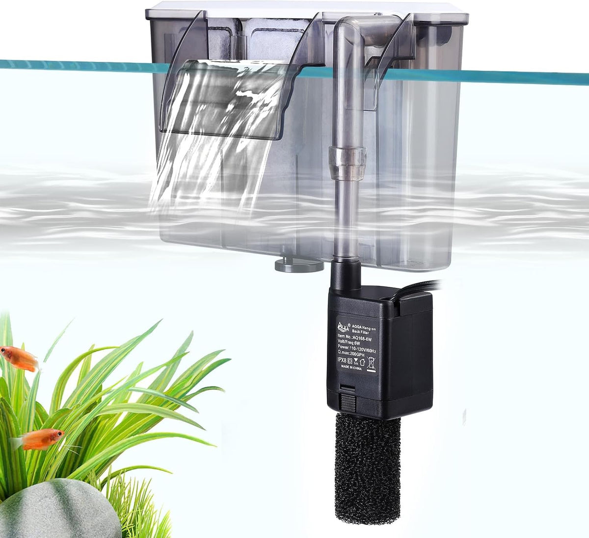 AQQA Quiet 20-30 Gallon Fish Tank Filters - 6W for 20-30 Gallon