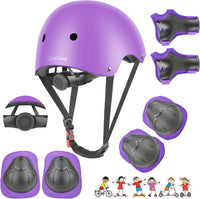 DaCool Kids Bike Helmet Set Skateboard Knee Pads - 5-Purple